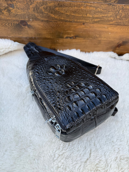 Black Crocodile Skin Deluxe Sling bag