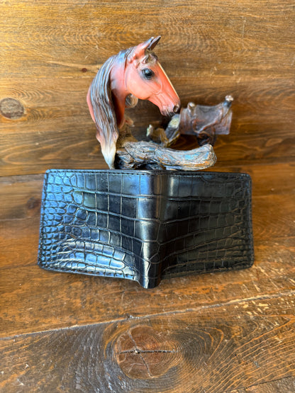Black Alligator belly skin bifold wallet