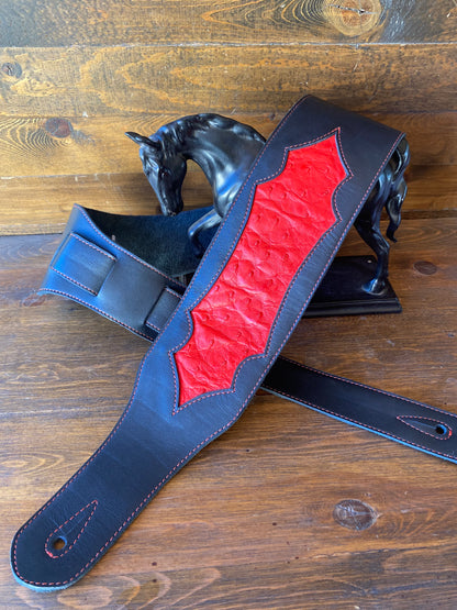 Red ostrich guitar strap