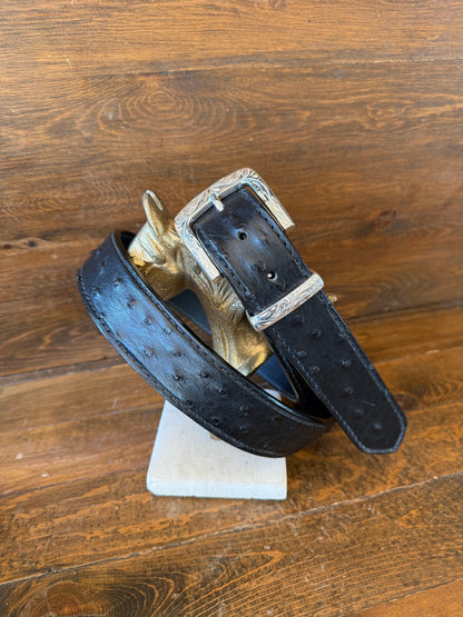 Black ostrich skin belt