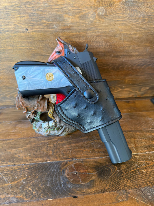 Black/red ostrich skin compact holster (1911)