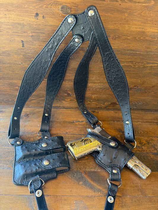 Black ostrich skin luxury shoulder strap holsters (1911) 2/mags