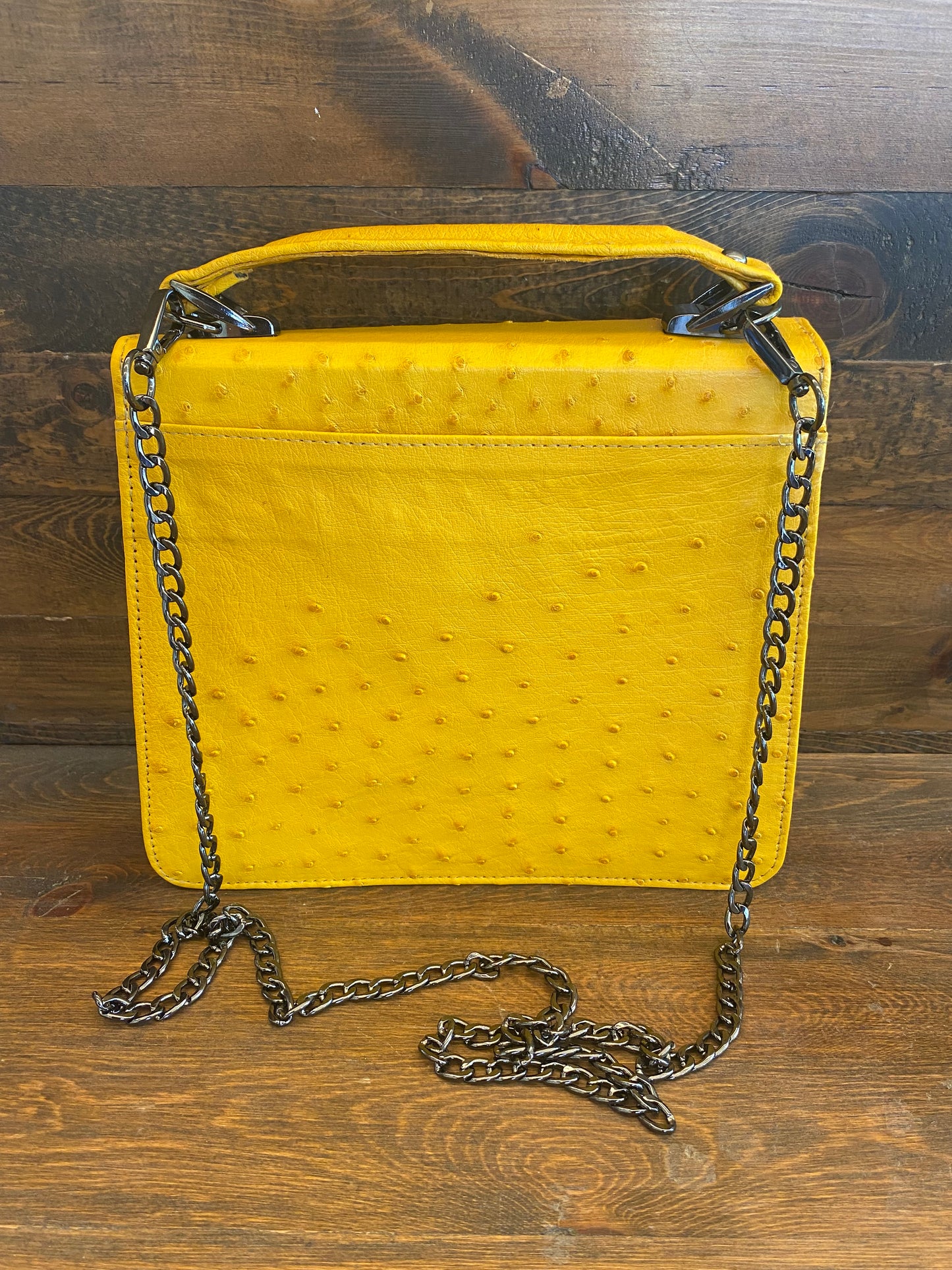 Yellow Ostrich women’s handbag w/chain