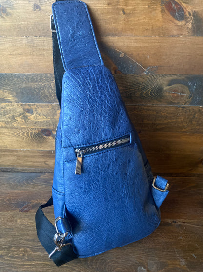 Blue ostrich sling bag. Mens /Women’s
