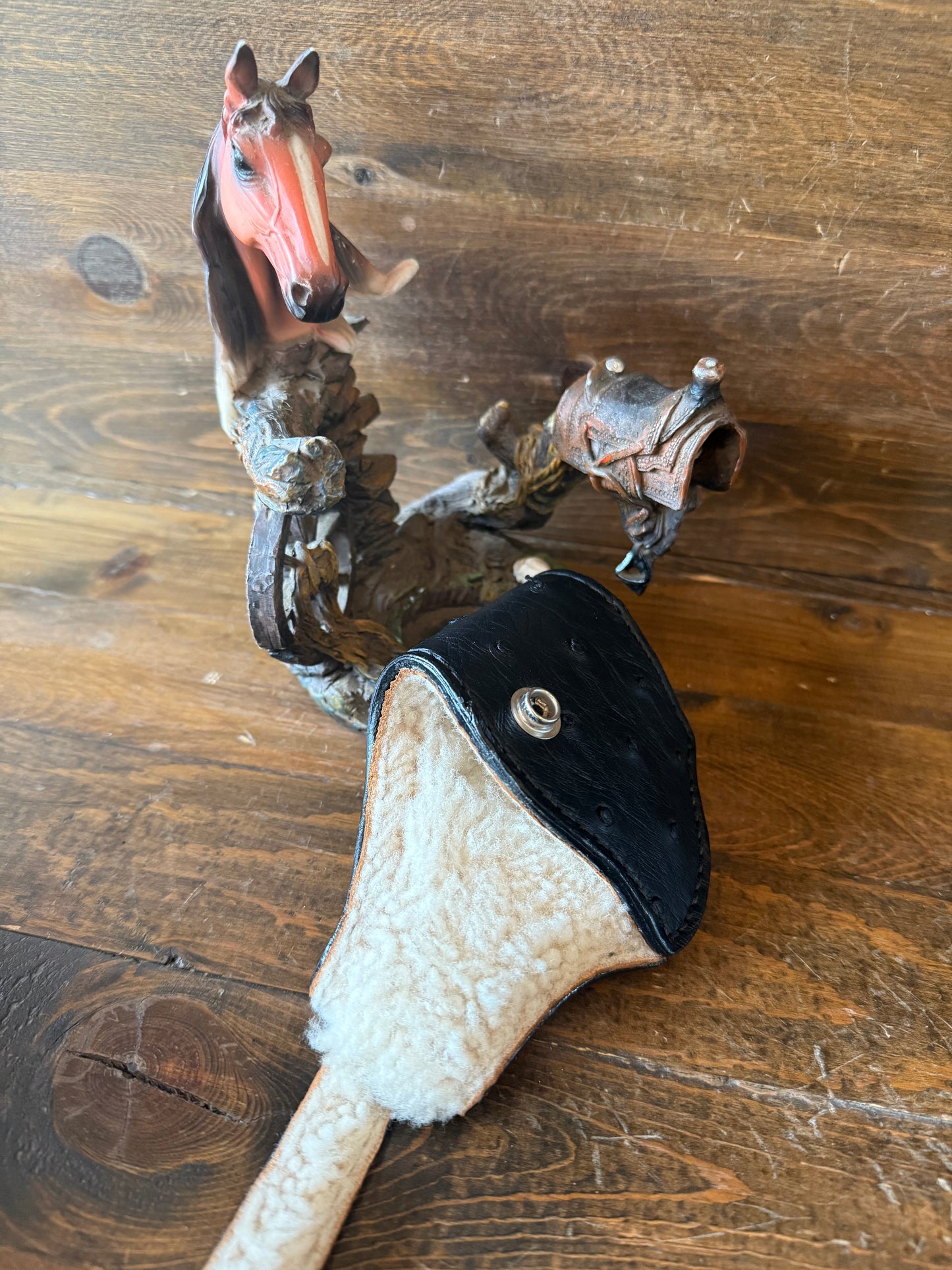 Deluxe black/chrome ostrich compact holster. Sheep Shearling int. (1911)