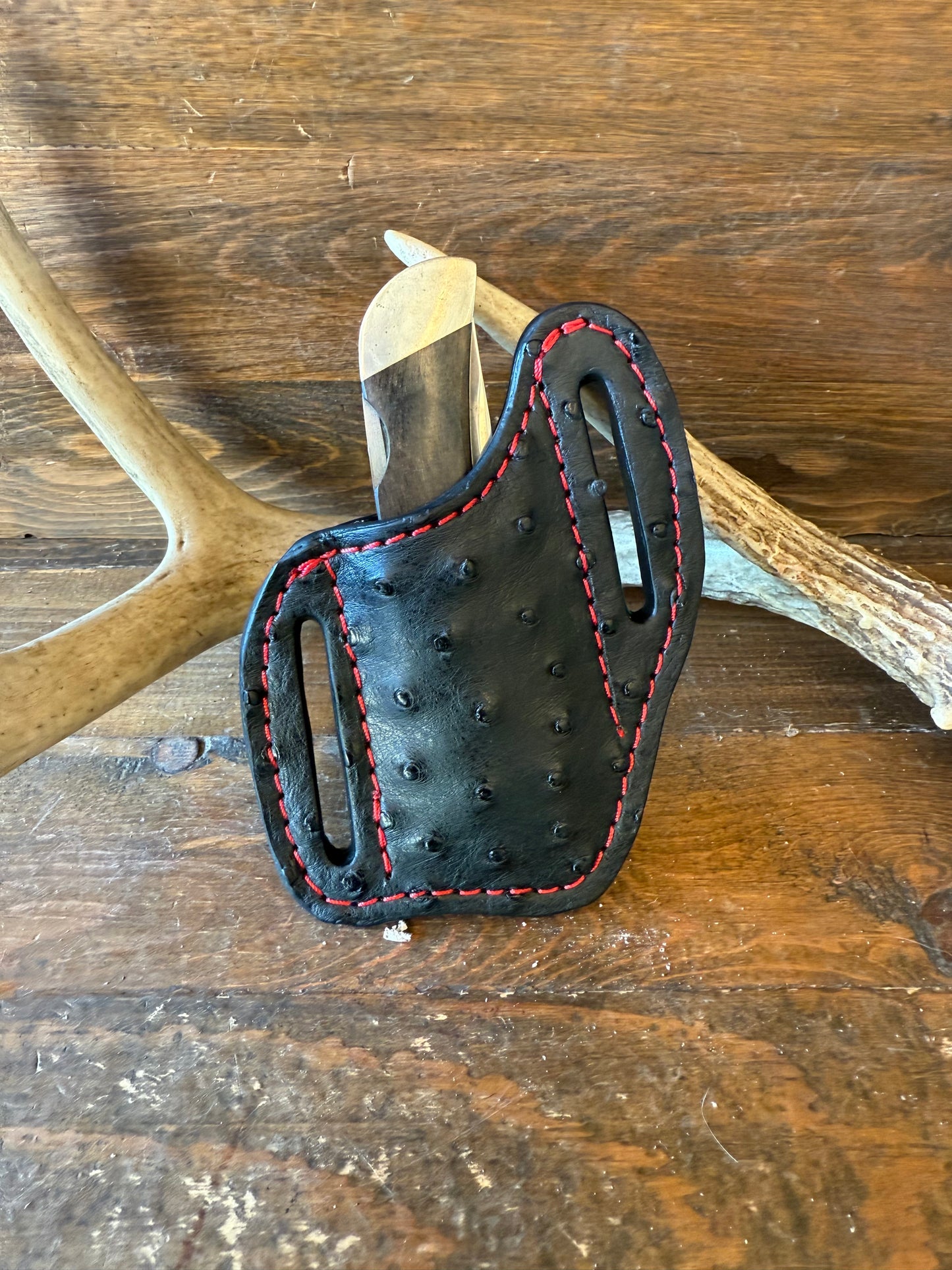 Black/red ostrich skin knife sheath