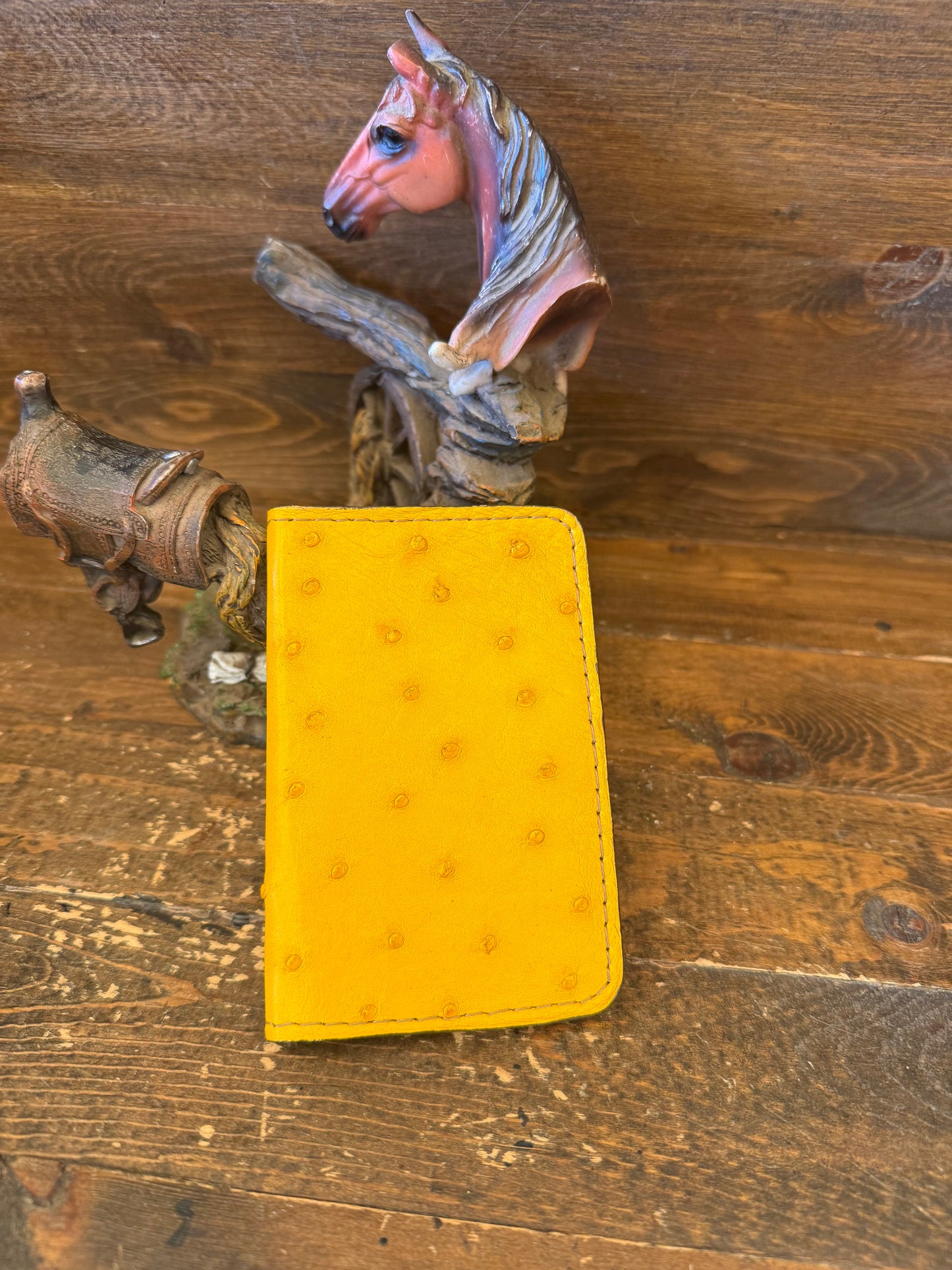 Yellow ostrich skin compact wallet