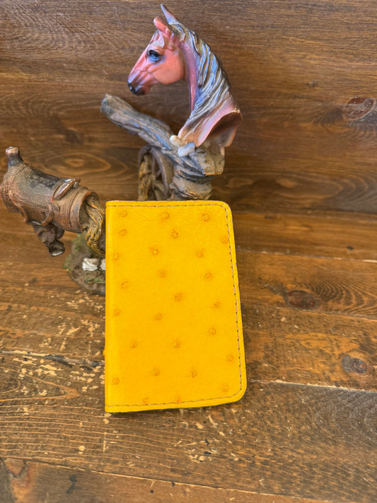 Yellow ostrich skin compact wallet