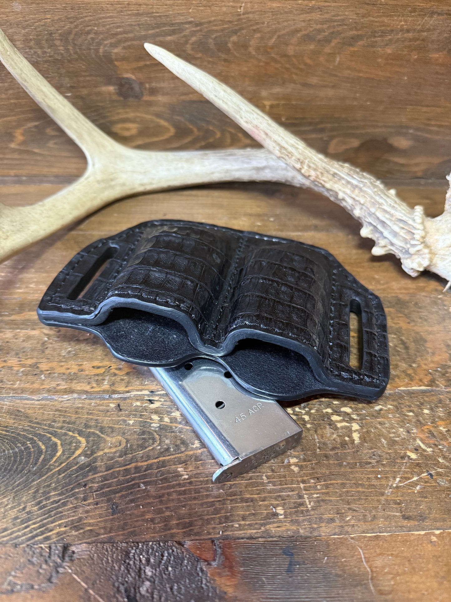 Black crocodile skin 2 magazine Owb holster. (1911)