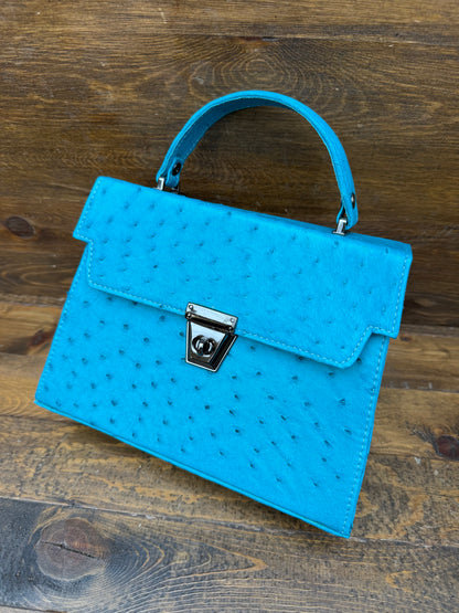 Turquoise Blue Ostrich skin handbag