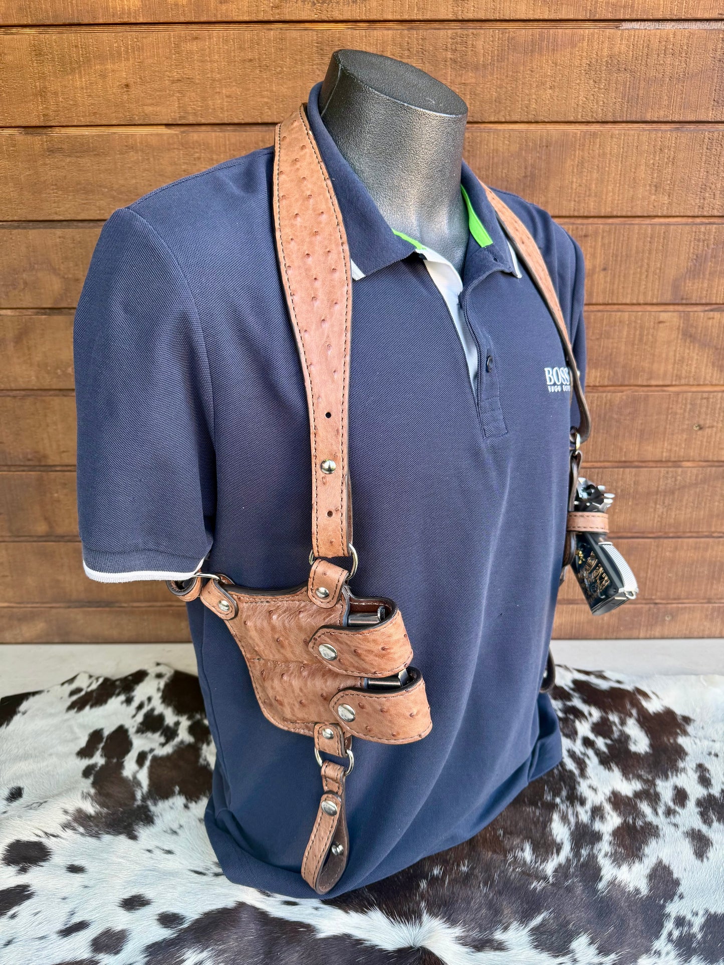 Almond Brown Ostrich Skin Luxury Shoulder Holsters ( 1911 )