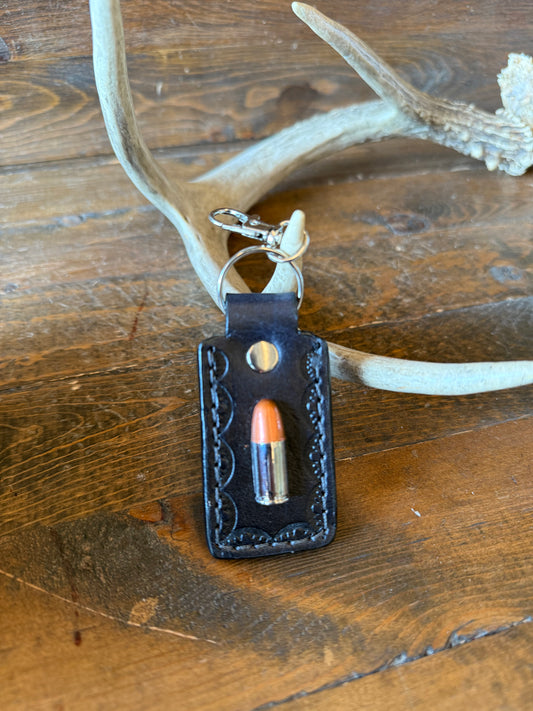 Black ostrich skin bullet keychain