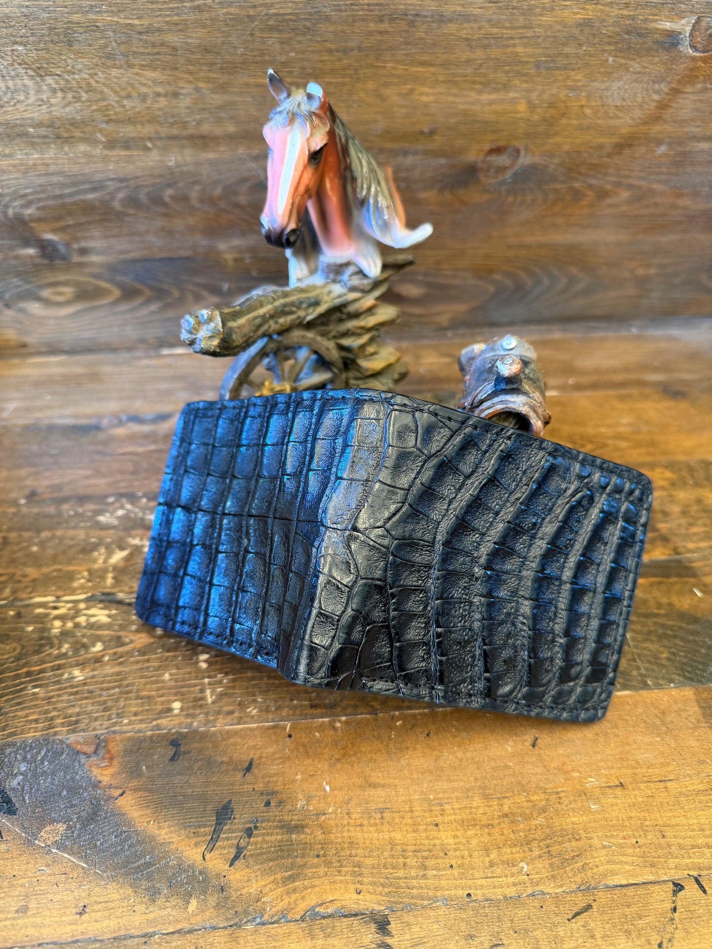 Black crocodile/caiman skin bifold wallet