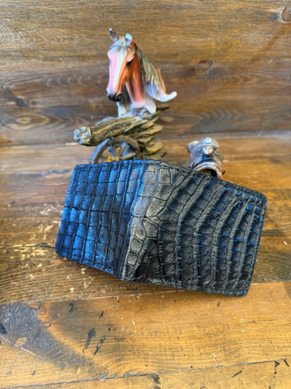 Black crocodile/caiman skin bifold wallet