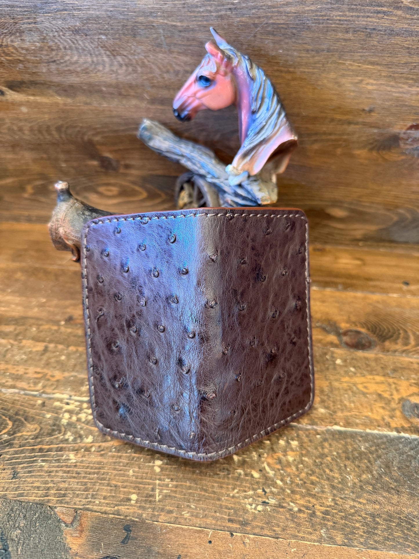 Dark brown ostrich skin compact wallet