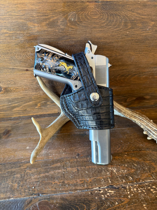 Black/Chrome crocodile belly compact holster. (1911)