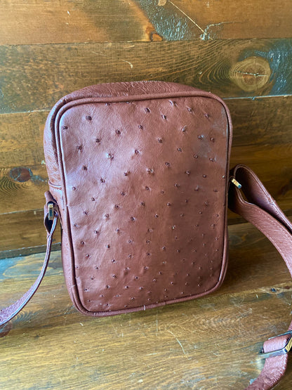 Brown ostrich crossbody bag