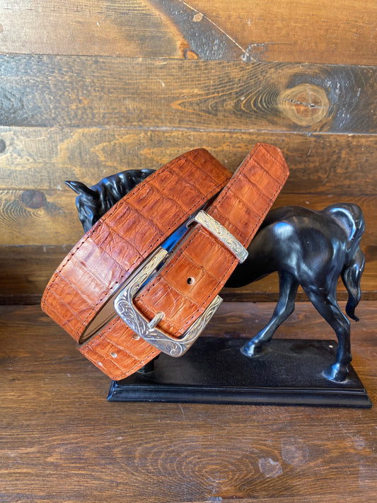 Coñac Caiman/crocodile skin belt