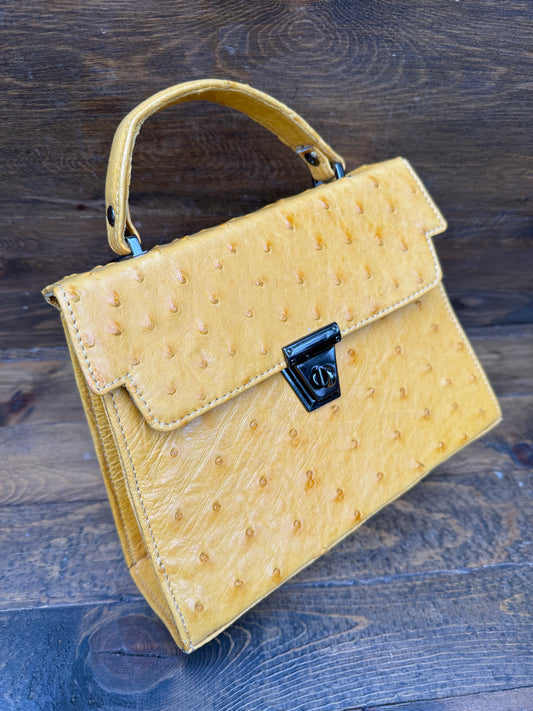 Yellow ostrich skin handbag