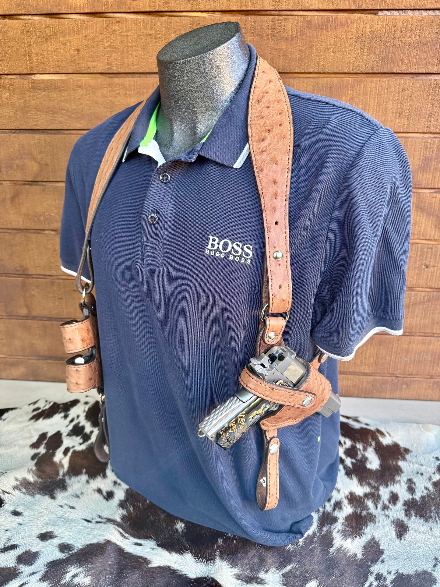 Almond Brown Ostrich Skin Luxury Shoulder Holsters ( 1911 )