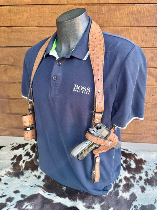 Almond Brown Ostrich Skin Luxury Shoulder Holsters ( 1911 )