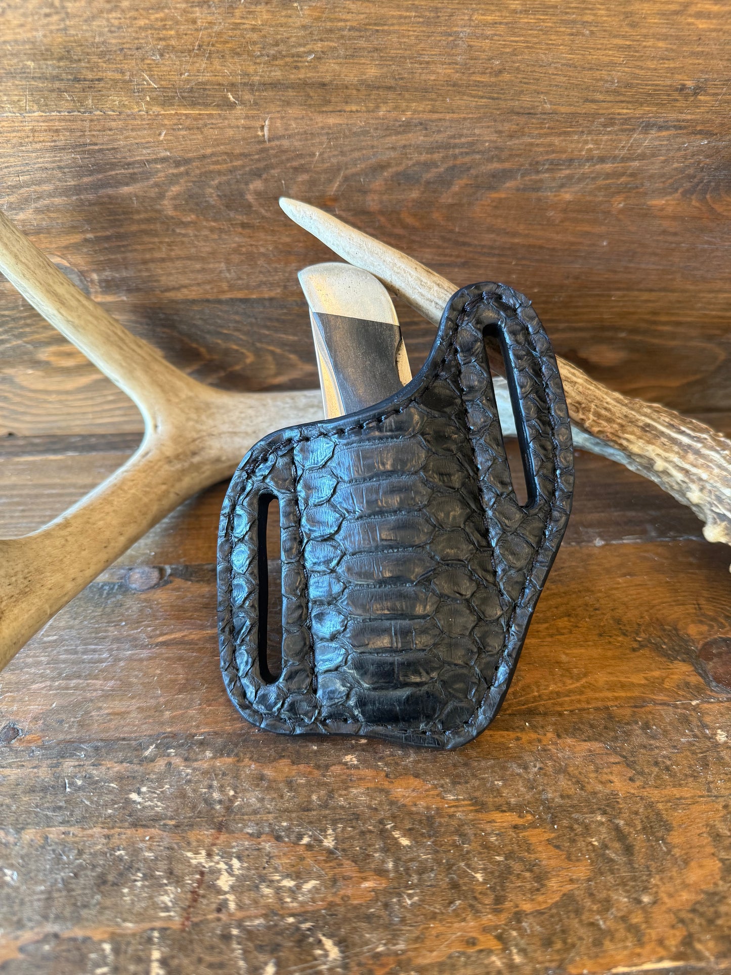 Matte black snake skin knife sheath