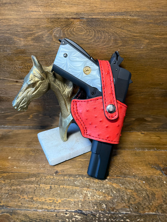 Red/Chrome ostrich skin compact holster. ( 1911) ( High-power )