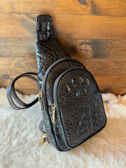 Black/Gold Crocodile deluxe sling bag