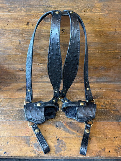 Black/gold ostrich skin luxury shoulder holsters 2 guns. ( 1911, High Power )
