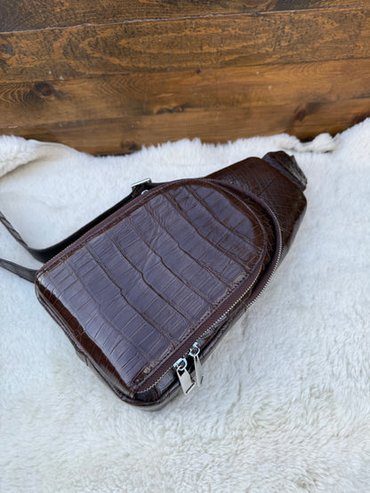 Brown Crocodile Belly deluxe sling bag