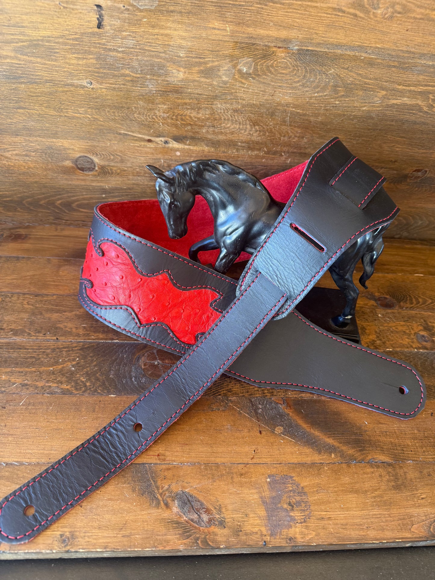 Red ostrich guitar strap