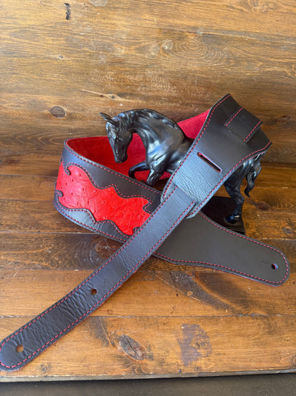 Red ostrich guitar strap