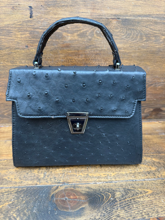 Black ostrich skin handbag