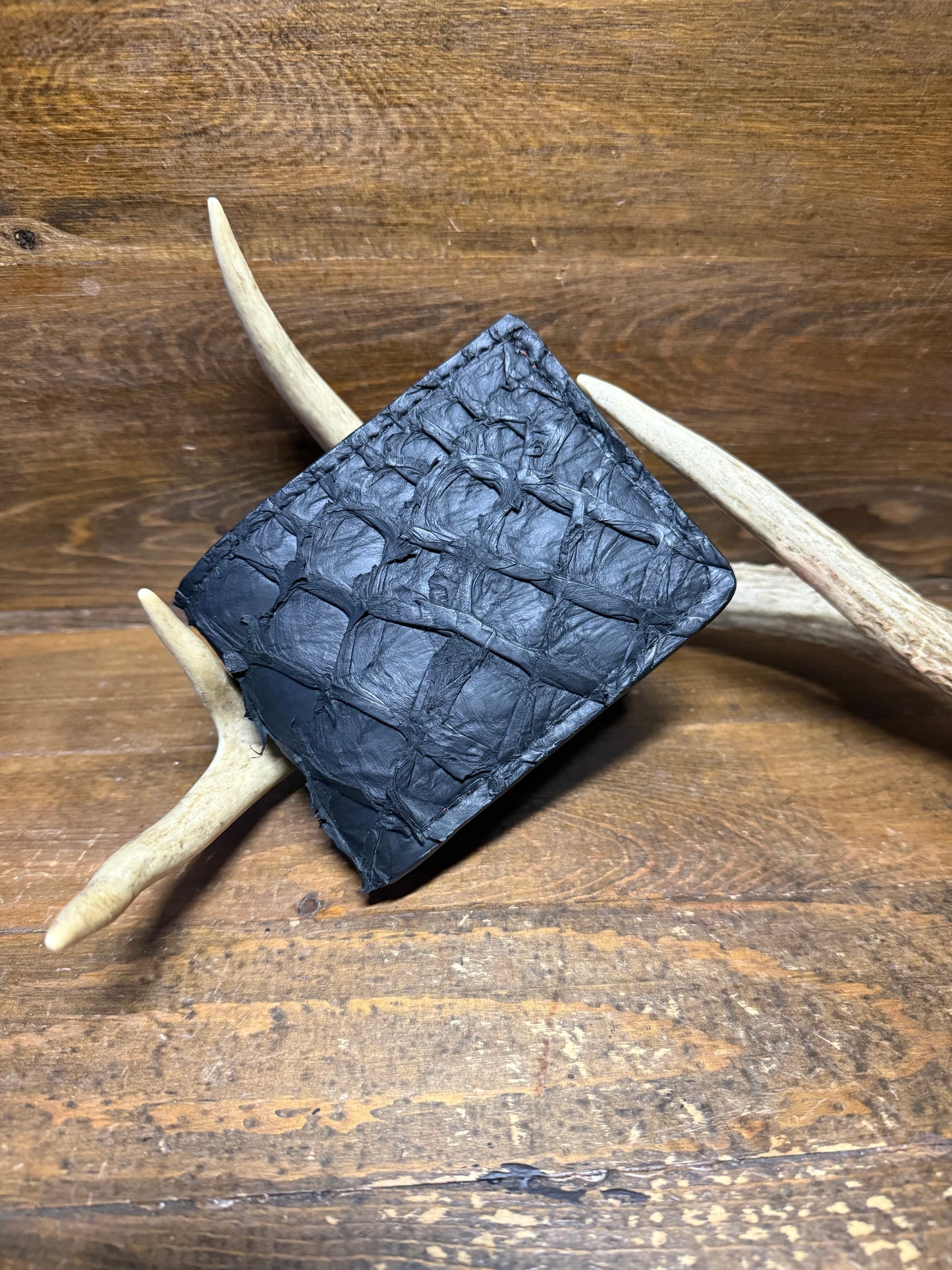 Black/ Red Pirarucu fish skin luxury bifold wallet