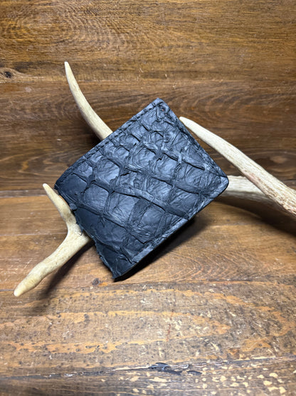 Black/ Red Pirarucu fish skin luxury bifold wallet