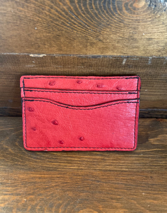 Red full ostrich skin cardholder