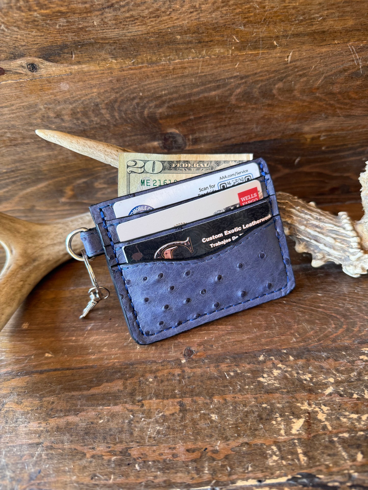 Blue Jean ostrich full quails cardholder/minimalist wallet