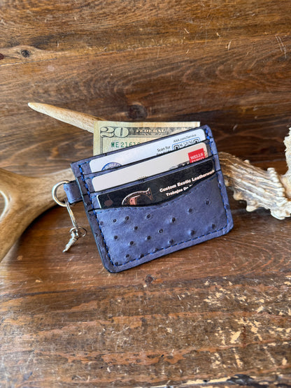 Blue Jean ostrich full quails cardholder/minimalist wallet