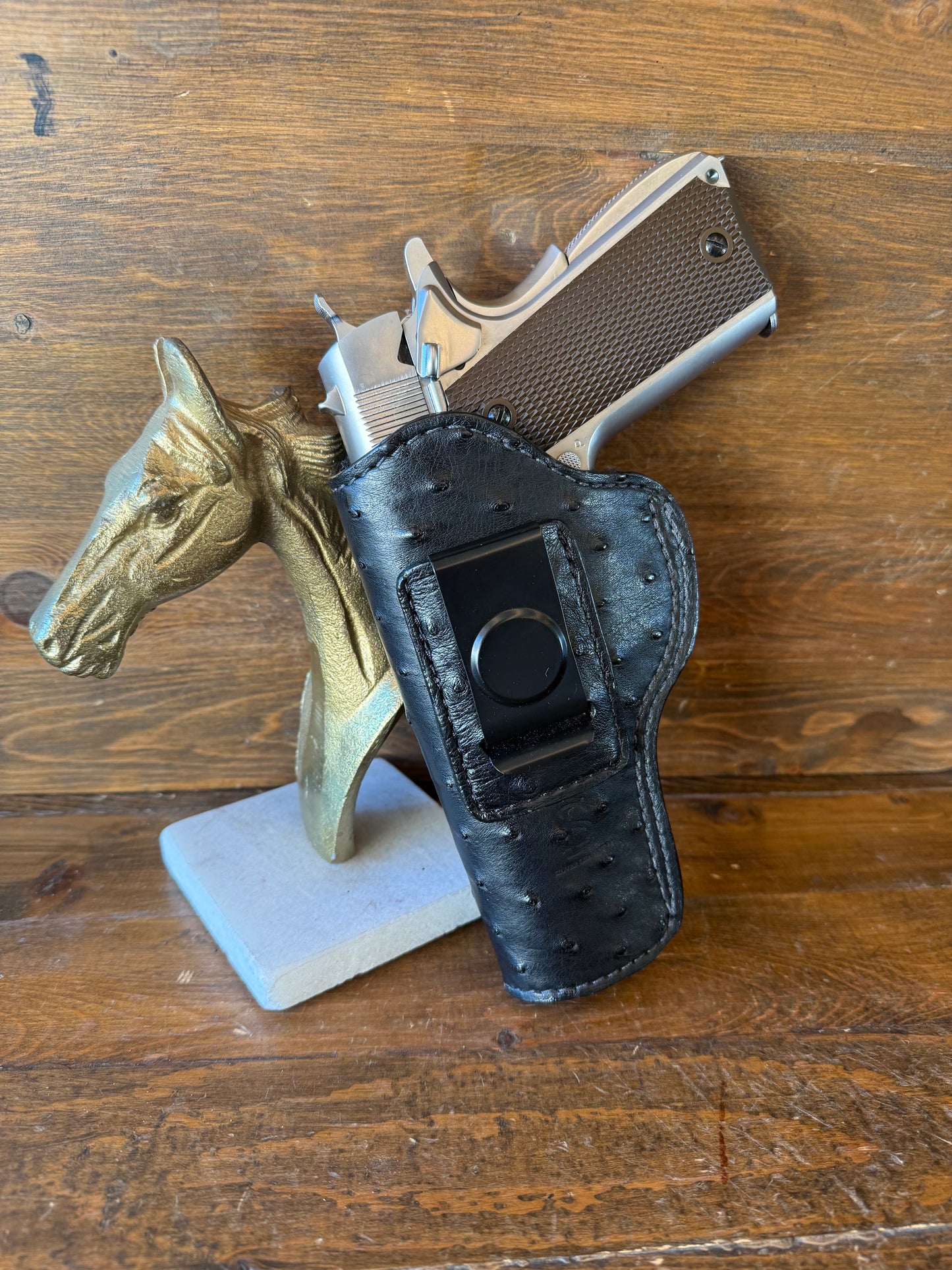 Black ostrich skin full IWB holster (1911 ) 5”. Left-handed