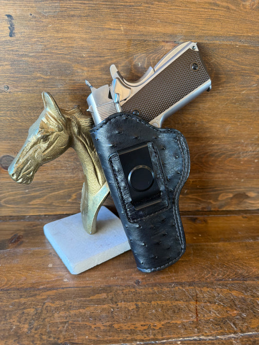 Black ostrich skin full IWB holster (1911 ) 5”. Left-handed