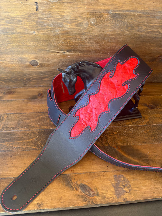 Red ostrich guitar strap