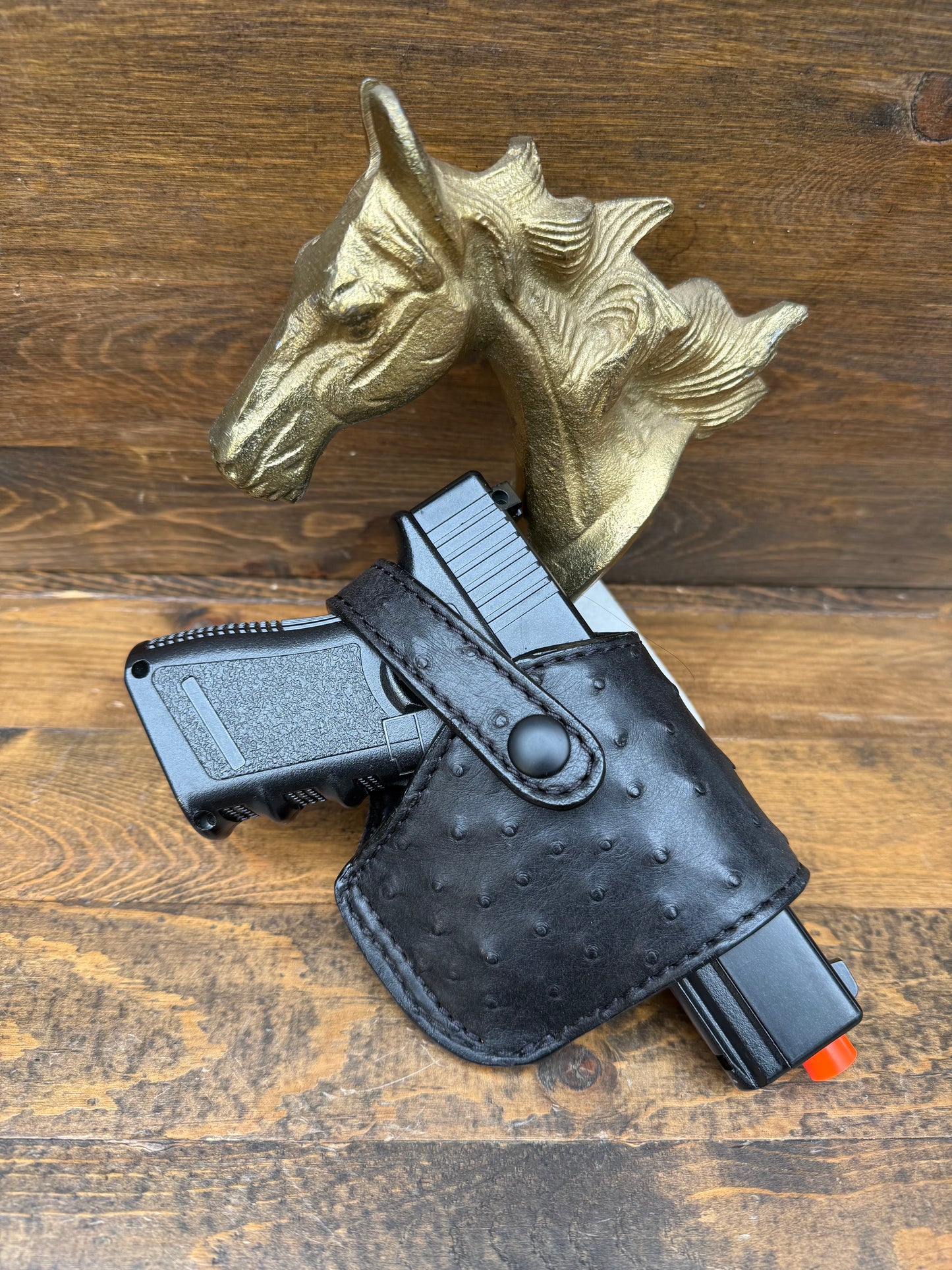 Black ostrich compact holster. ( Glock )