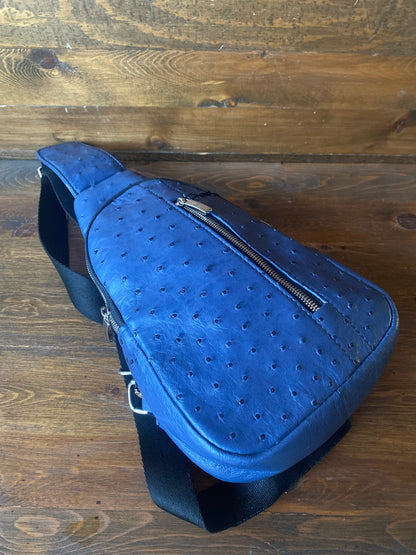 Blue ostrich sling bag. Mens /Women’s
