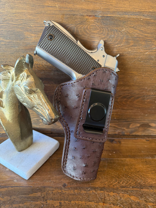 Dark brown ostrich skin IWB holster (1911) 5”