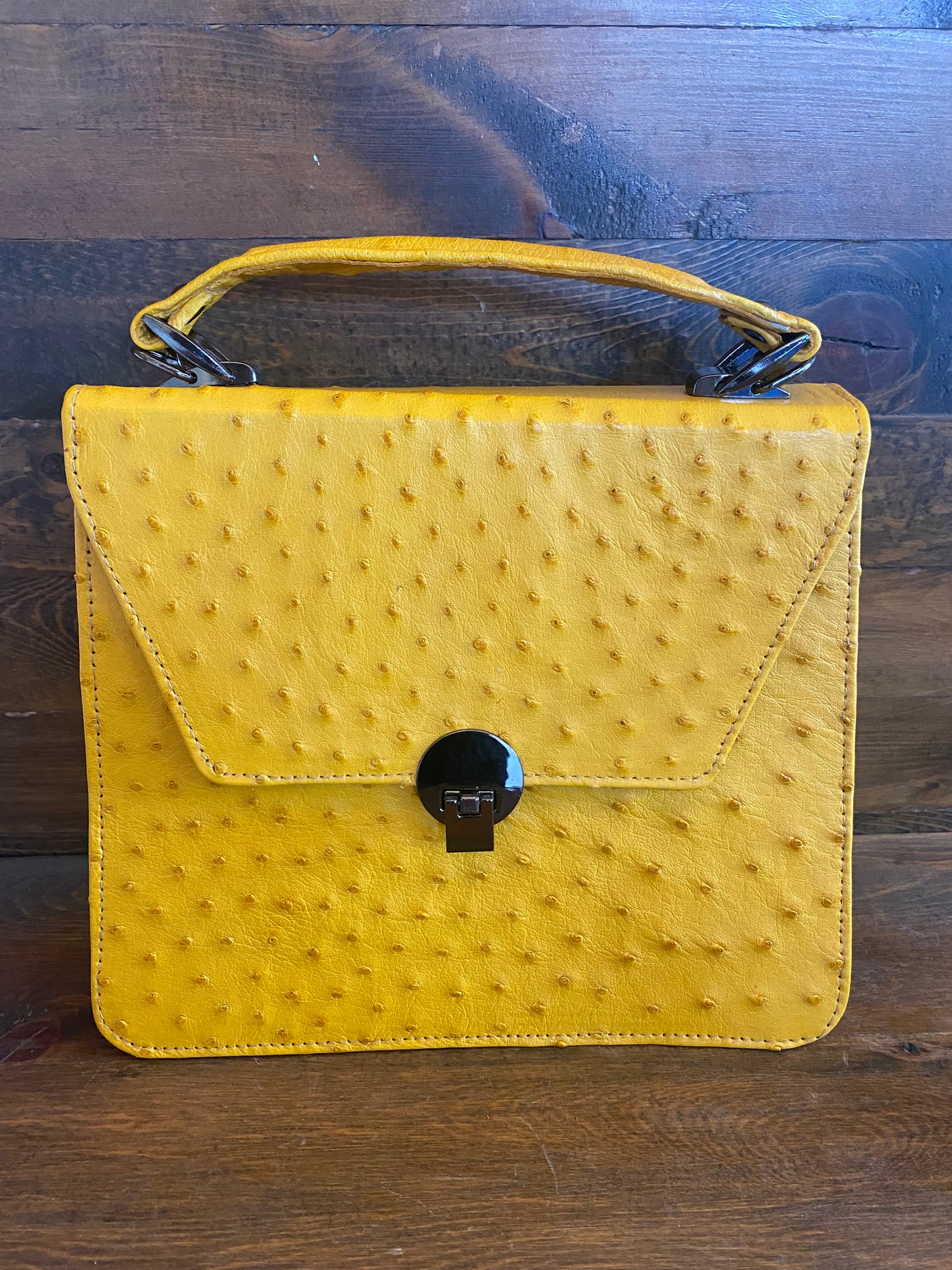 Yellow Ostrich women’s handbag w/chain