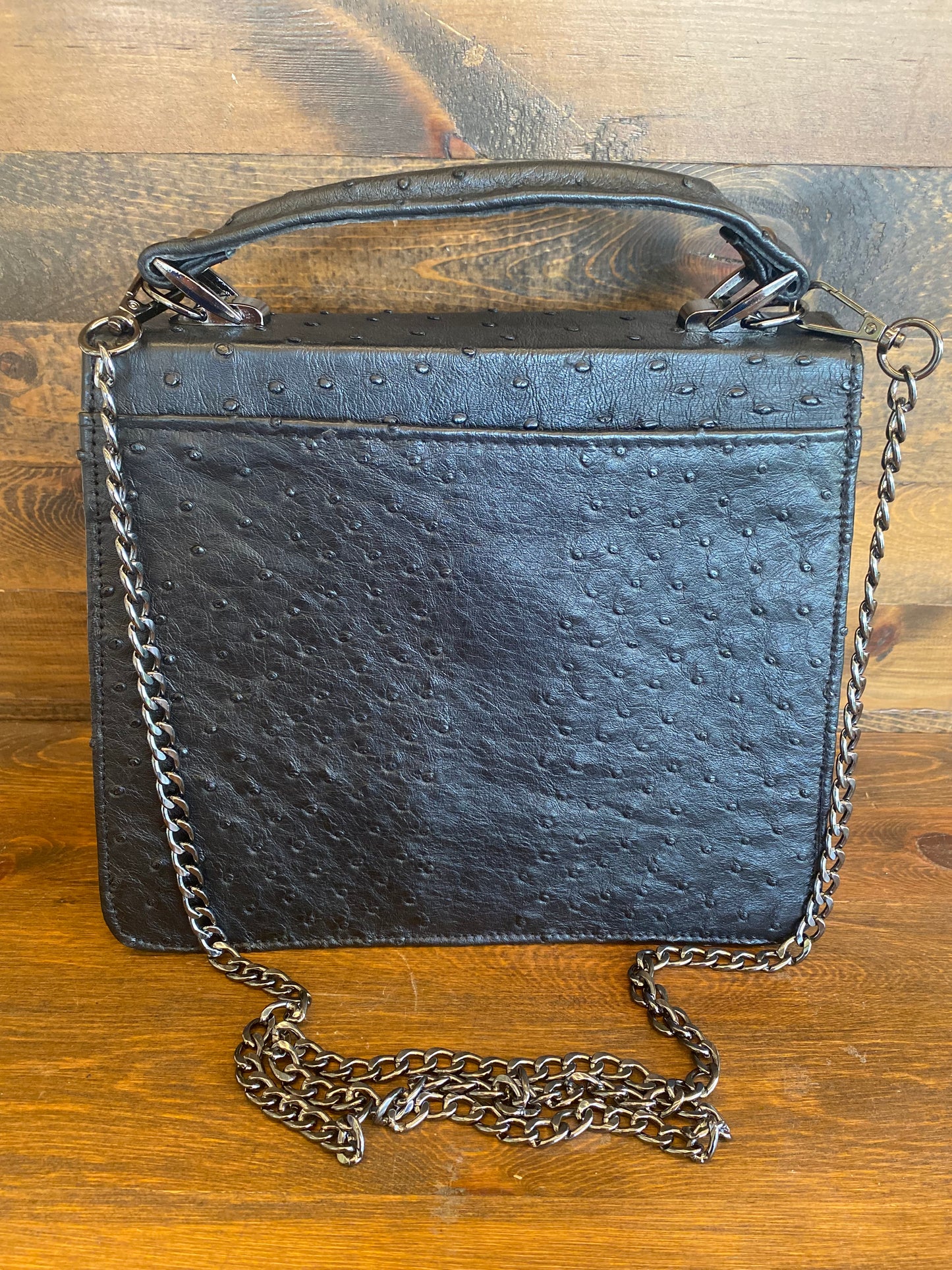 Black ostrich women’s handbag w/chain