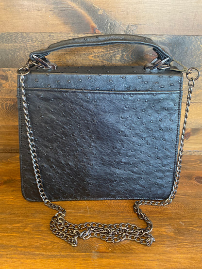 Black ostrich women’s handbag w/chain