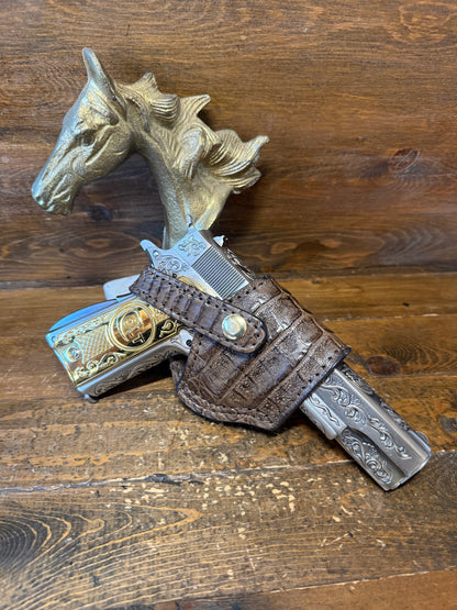 Brown/gold Crocodile belly compact holster (1911)
