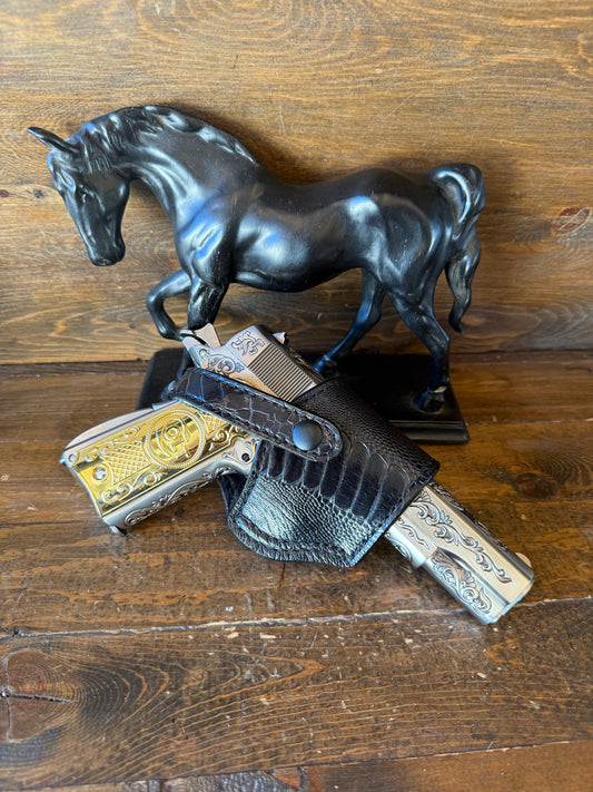 Black ostrich leg skin compact holster. (1911)