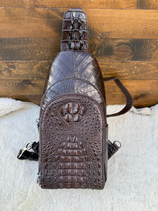 Brown Crocodile skin Deluxe sling bag